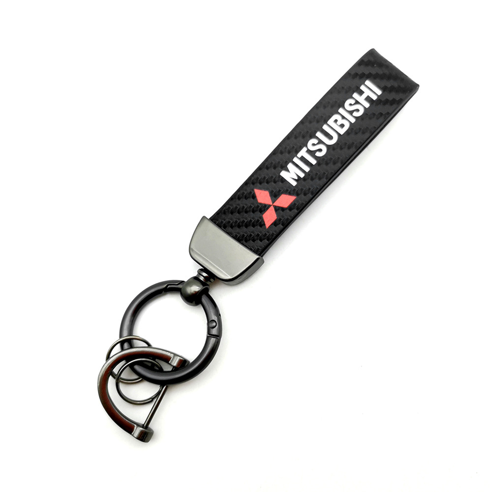 Car logo keychain carbon fiber leather car with anti-loss key rope high-grade accessories pendant foreign trade sales