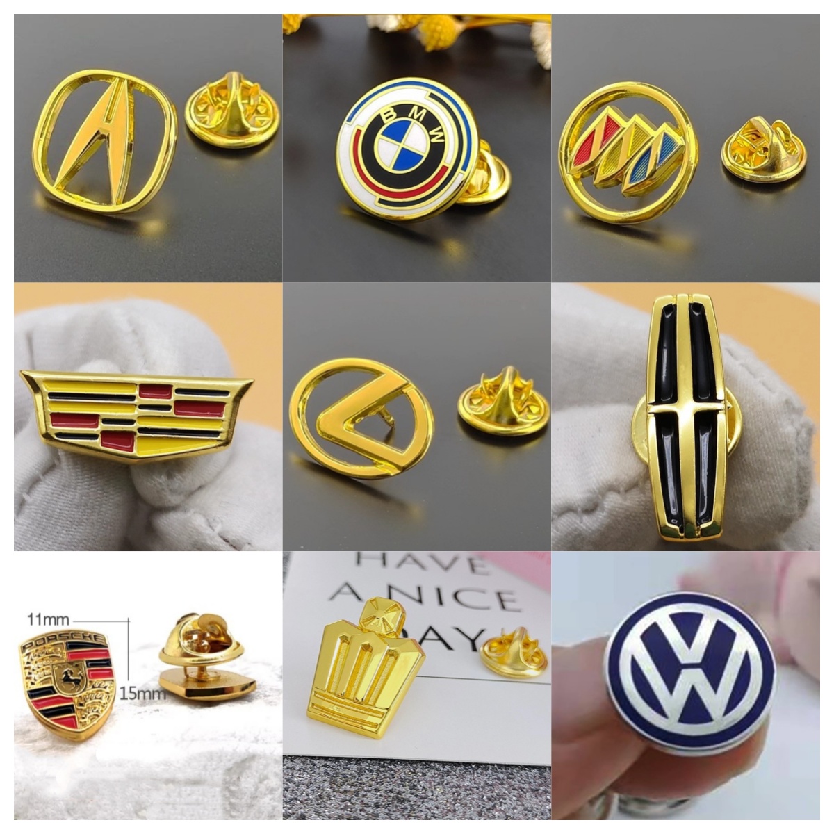 Metal Collar Pin Brooch with Audi BMW VW TOYOTA BENTLEY Porsche Car Logo Netby