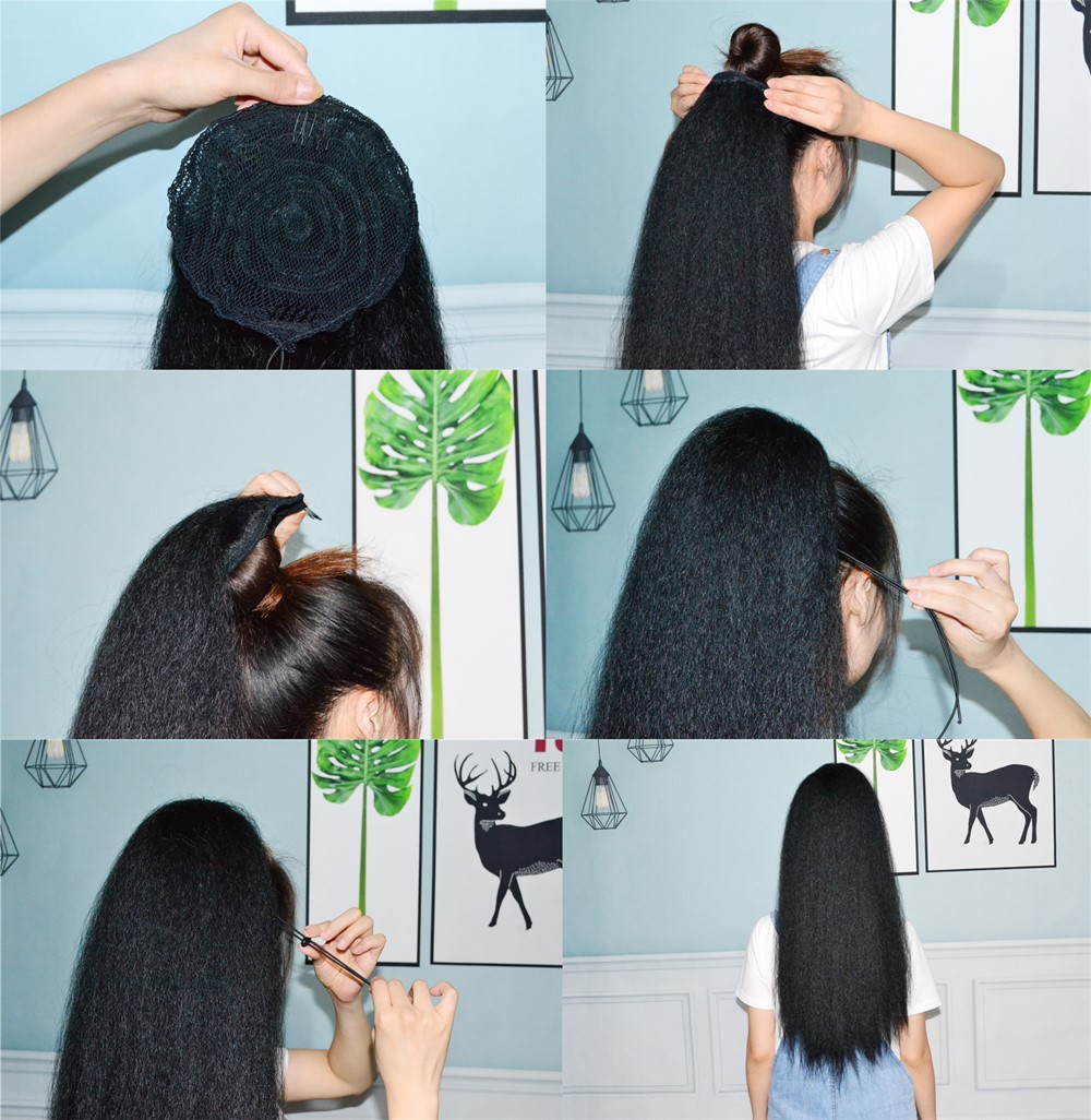 网兜拉绳大雅克丝假发马尾使用步骤