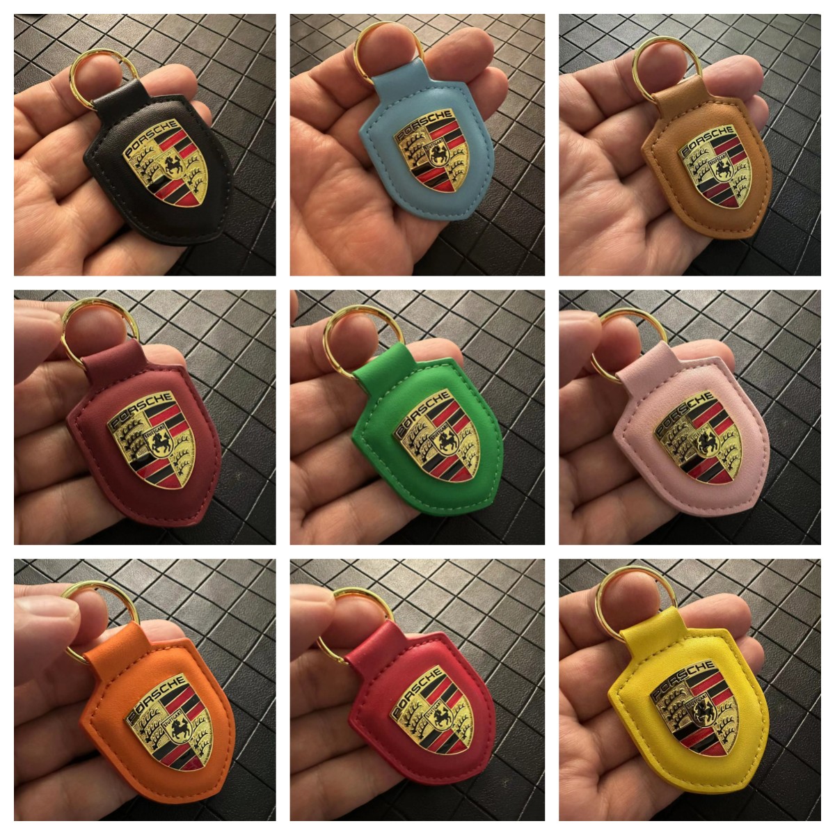 Leather Porsche Car Logo Keyring Keychain Shield Shape Netby