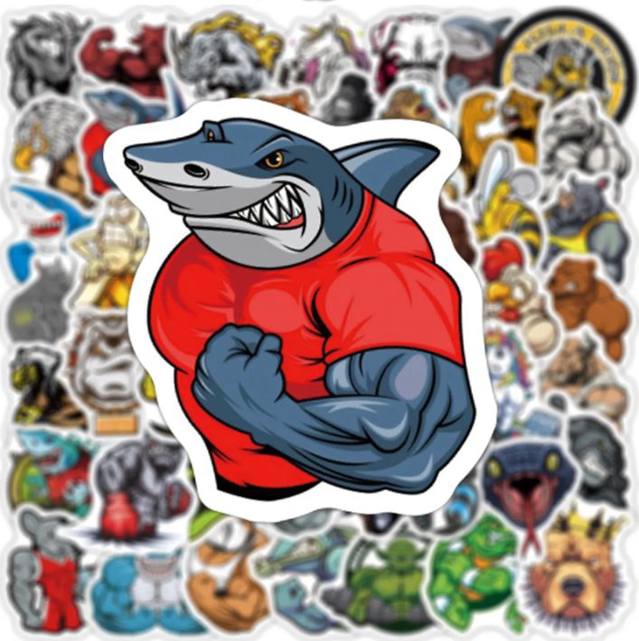 60pcs/pack Muscle Animals Car PC Skating Board Motorbike Motorcycle Anti Water Sticker Cellphone Case Refrigerator Netby