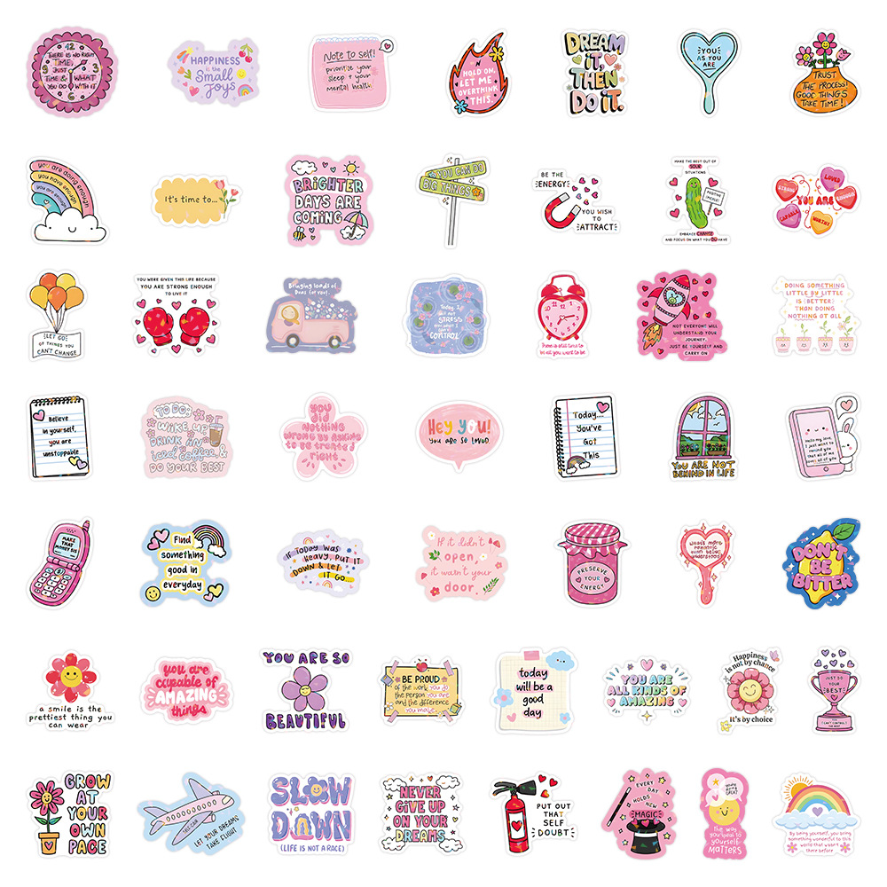 50pcs/pack Cute Text Quote Anti Water Sticker Netby