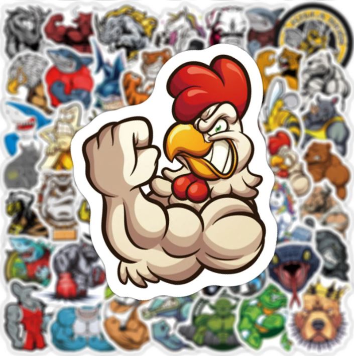 60pcs/pack Muscle Animals Car PC Skating Board Motorbike Motorcycle Anti Water Sticker Cellphone Case Refrigerator Netby