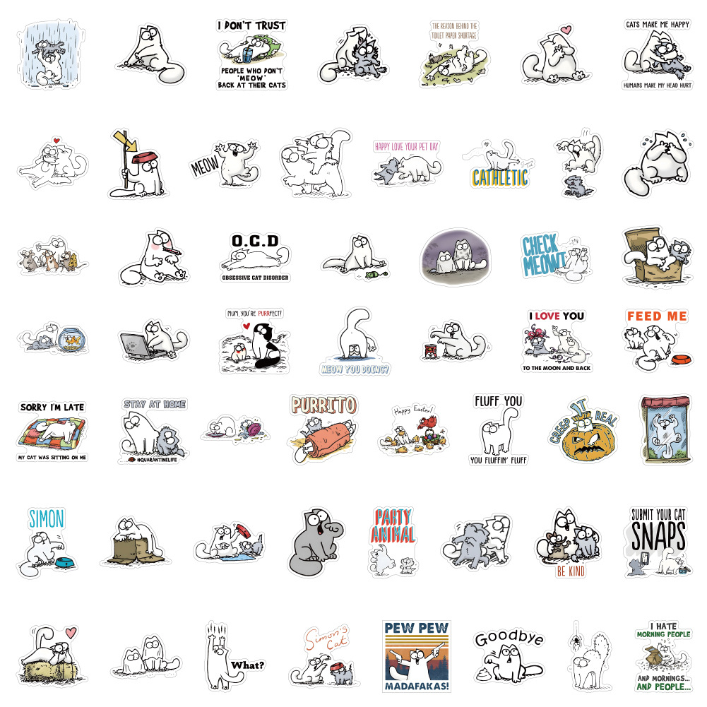 50pcs/pack Simon Cat Anti Water Car Sticker Netby