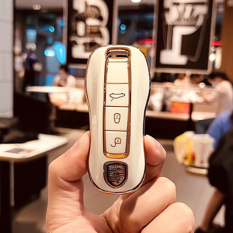 Silicon Car Key Case for Porsche Cayenne Macan Panamera 718 Netby White Golden