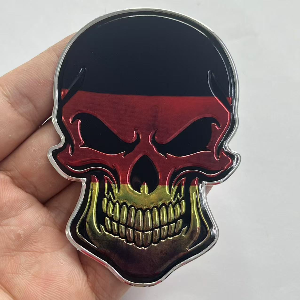 Metal Skull Car Sticker with National Flag of China USA Italy France Germany UK Netby