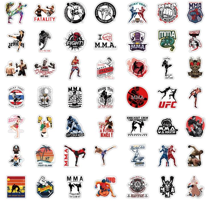 50pcs/pack Mixed Martial Arts MMA Car PC Skating Board Motorbike Motorcycle Sticker Cellphone Case Refrigerator Netby