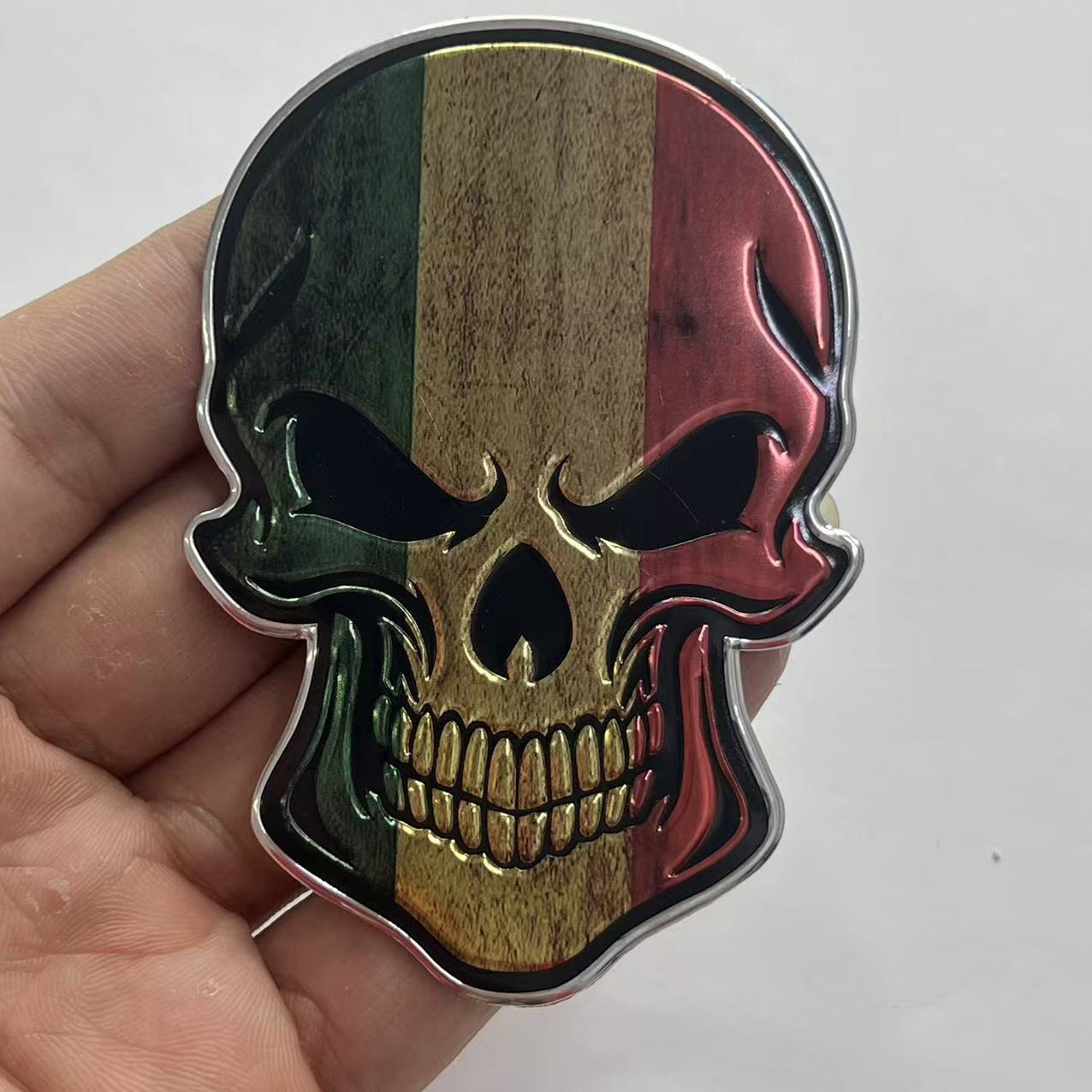 Metal Skull Car Sticker with National Flag of China USA Italy France Germany UK Netby