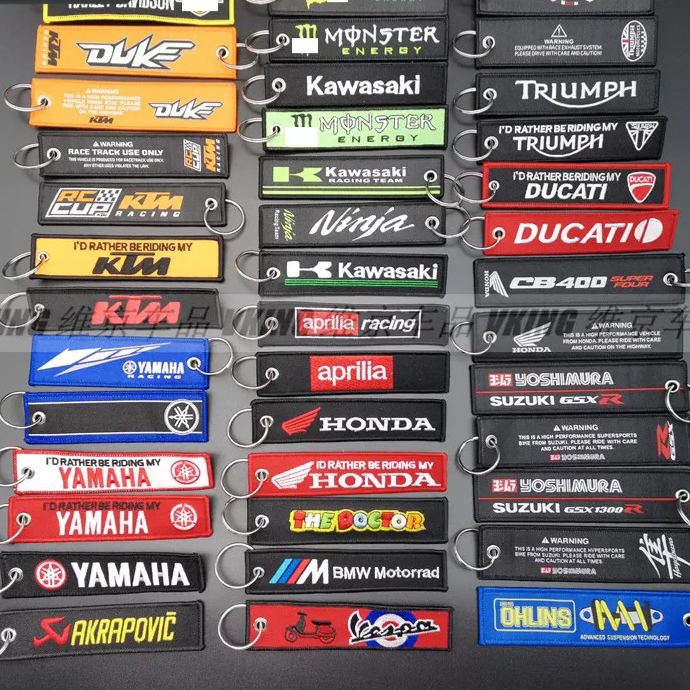 Short Cloth Strip Keyring Keychain for Motorbike with Logo Emblem Badge Netby