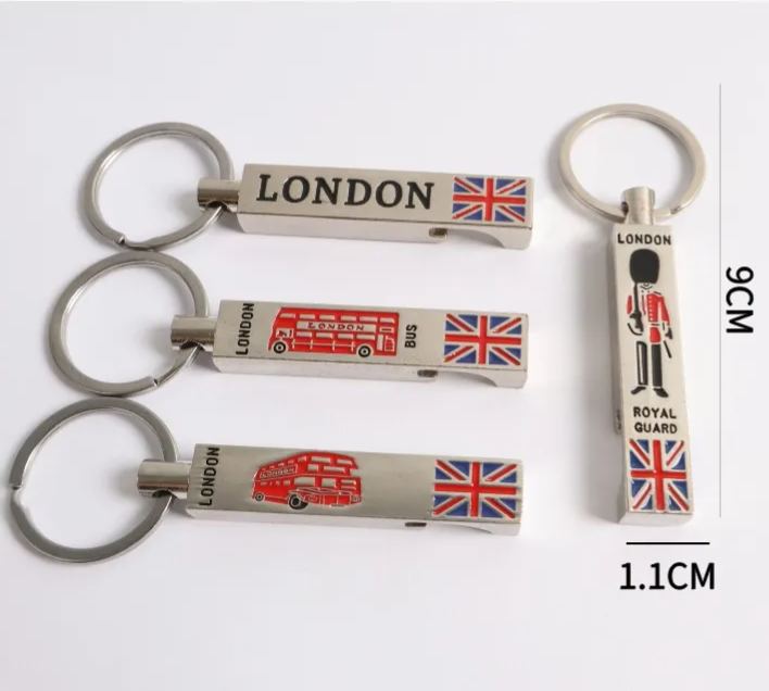 Metal UK National Flag Bottle Operner British Style London Soldier Bus Keychain Keyring Netby
