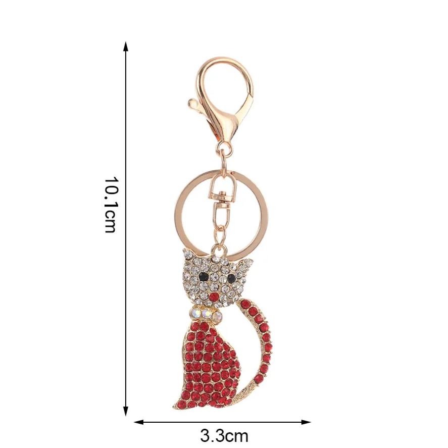 Cartoon diamond-encrusted cat keychain, cat water diamond metal key chain bag pendant, car keychain pendant Netby