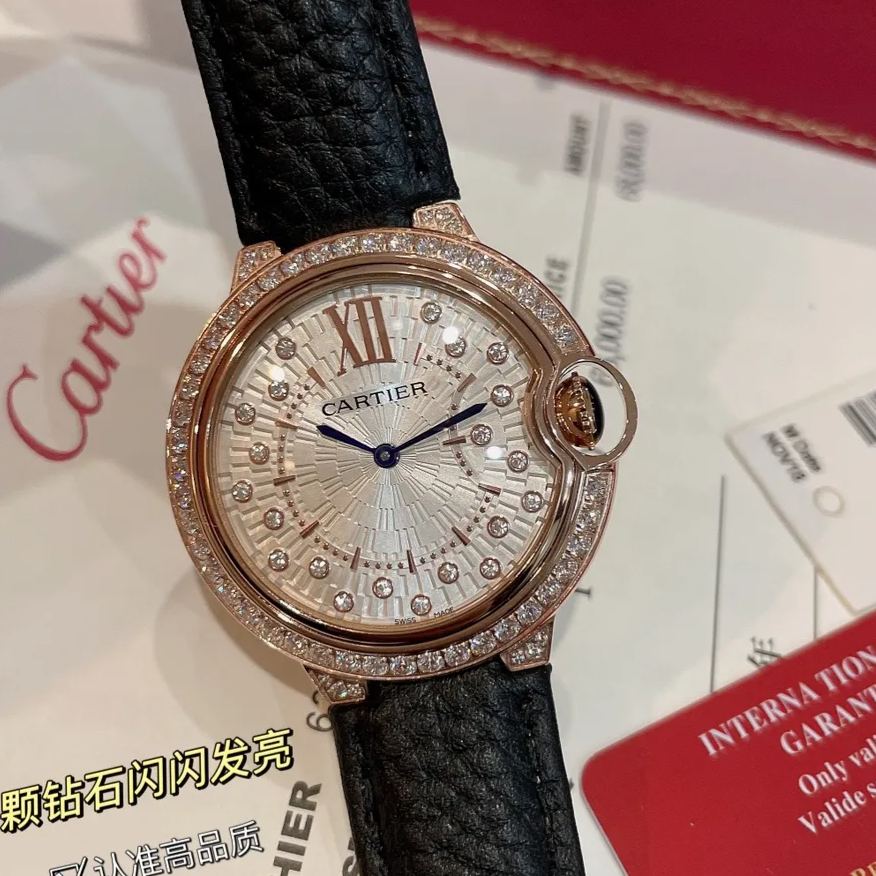 Cartier Wrist Quartz Watch Fisheye Glass Black Color Lychee Grain Leather Watch Band Netby