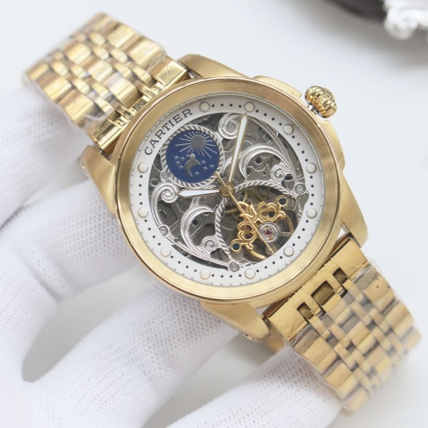 Cartier Wrist Automatic Watch Fisheye Glass Golden Color Stainless Steel Watch Band Netby