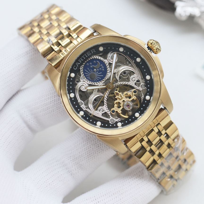 Cartier Wrist Automatic Watch Fisheye Glass Golden Color Stainless Steel Watch Band Netby