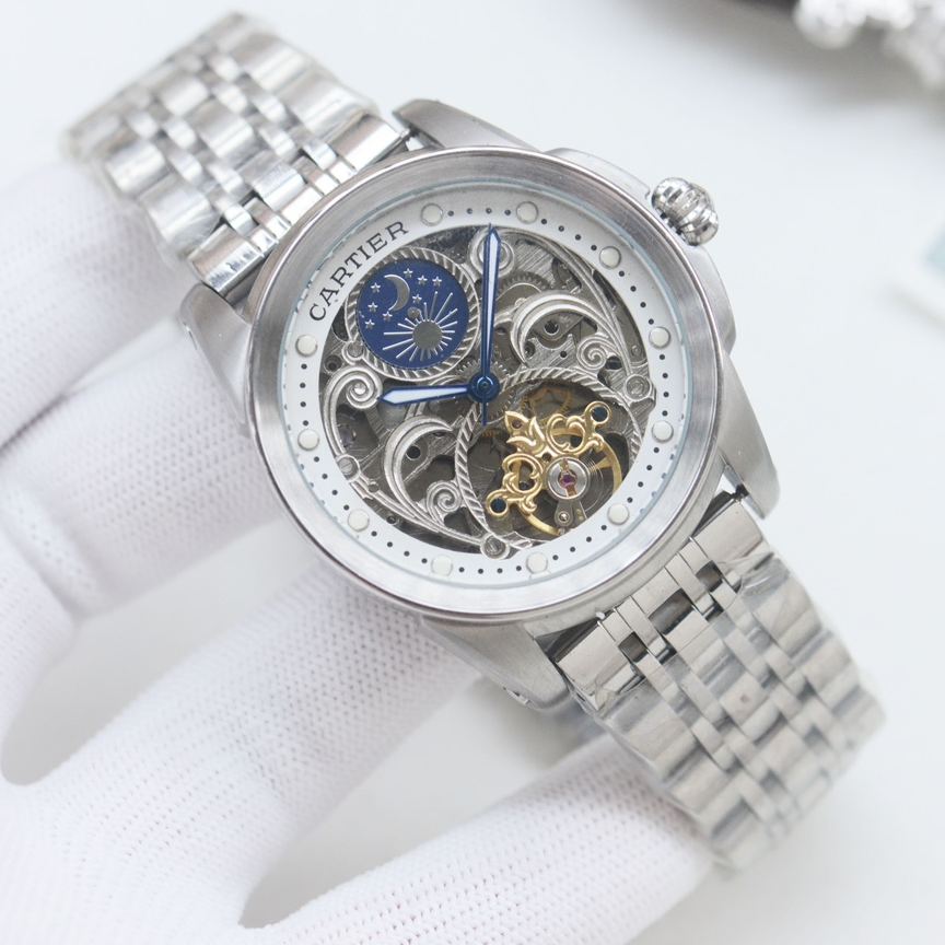 Cartier Wrist Automatic Watch Fisheye Glass Golden Color Stainless Steel Watch Band Netby