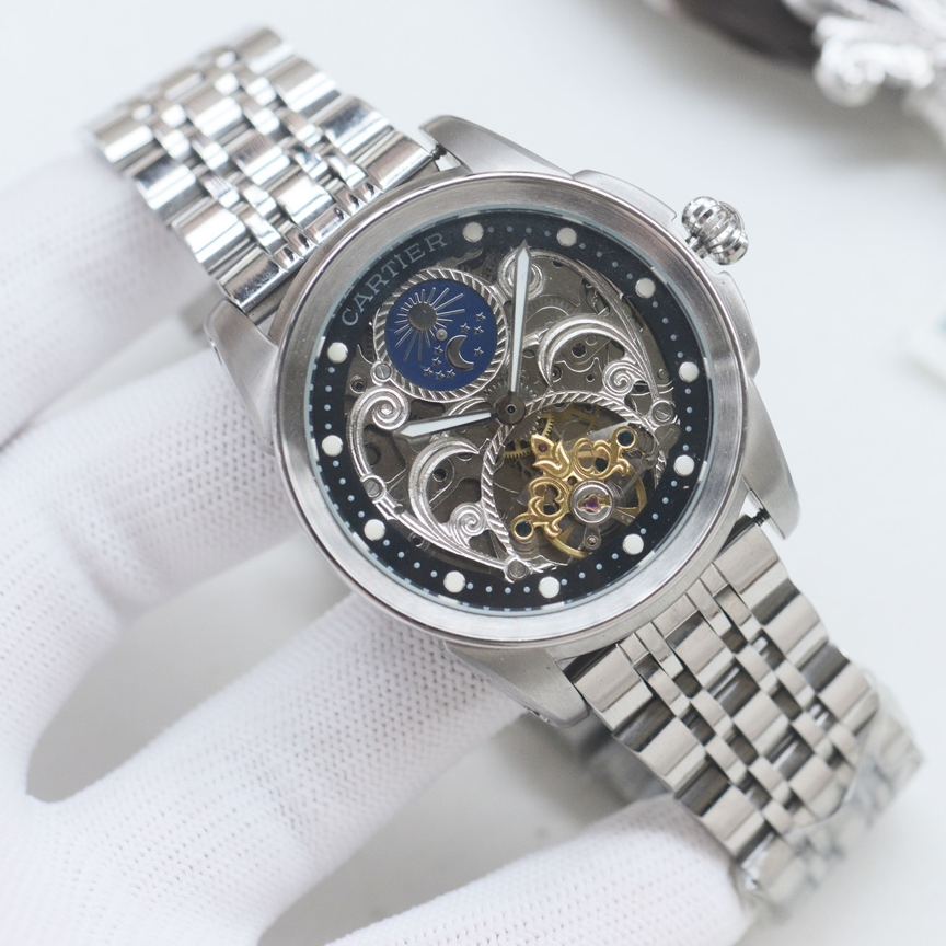 Cartier Wrist Automatic Watch Fisheye Glass Golden Color Stainless Steel Watch Band Netby