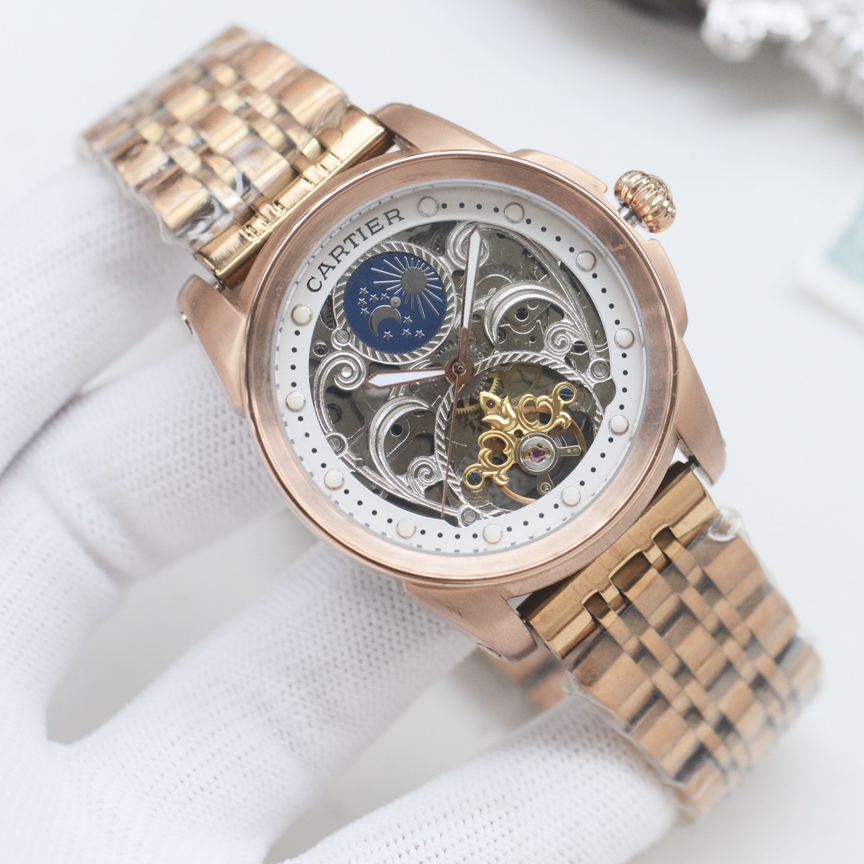 Cartier Wrist Automatic Watch Fisheye Glass Golden Color Stainless Steel Watch Band Netby