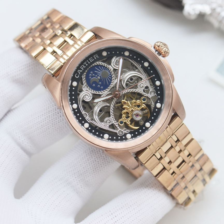 Cartier Wrist Automatic Watch Fisheye Glass Golden Color Stainless Steel Watch Band Netby