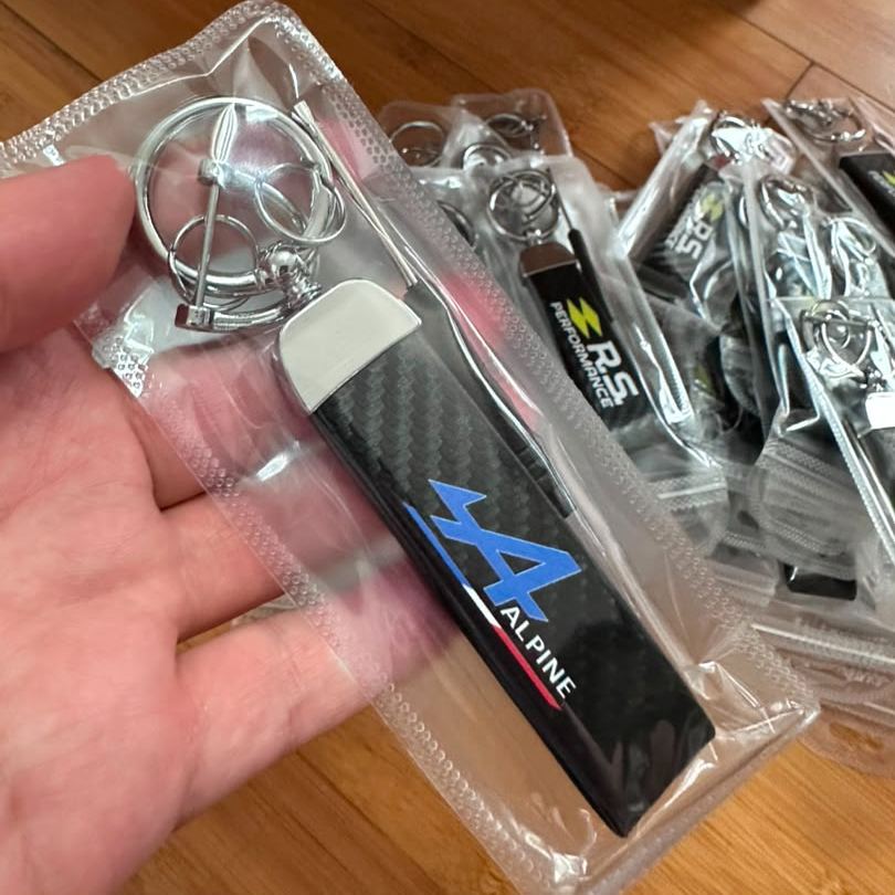 Carbon Fiber Print ALPINE Car Logo Keychain Keyring Key Rope Netby