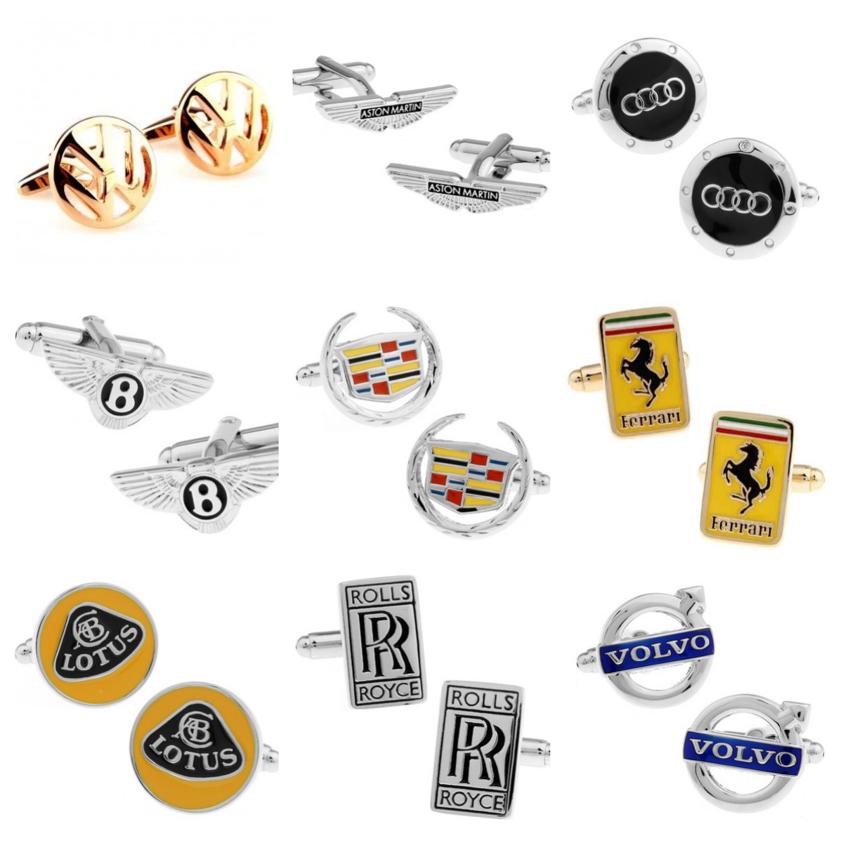 Metal Cufflinks Car Logo for Audi Benz Bmw Buick Maserati Volkswagen Volvo Toyota Bentley Rolls Royce Netby