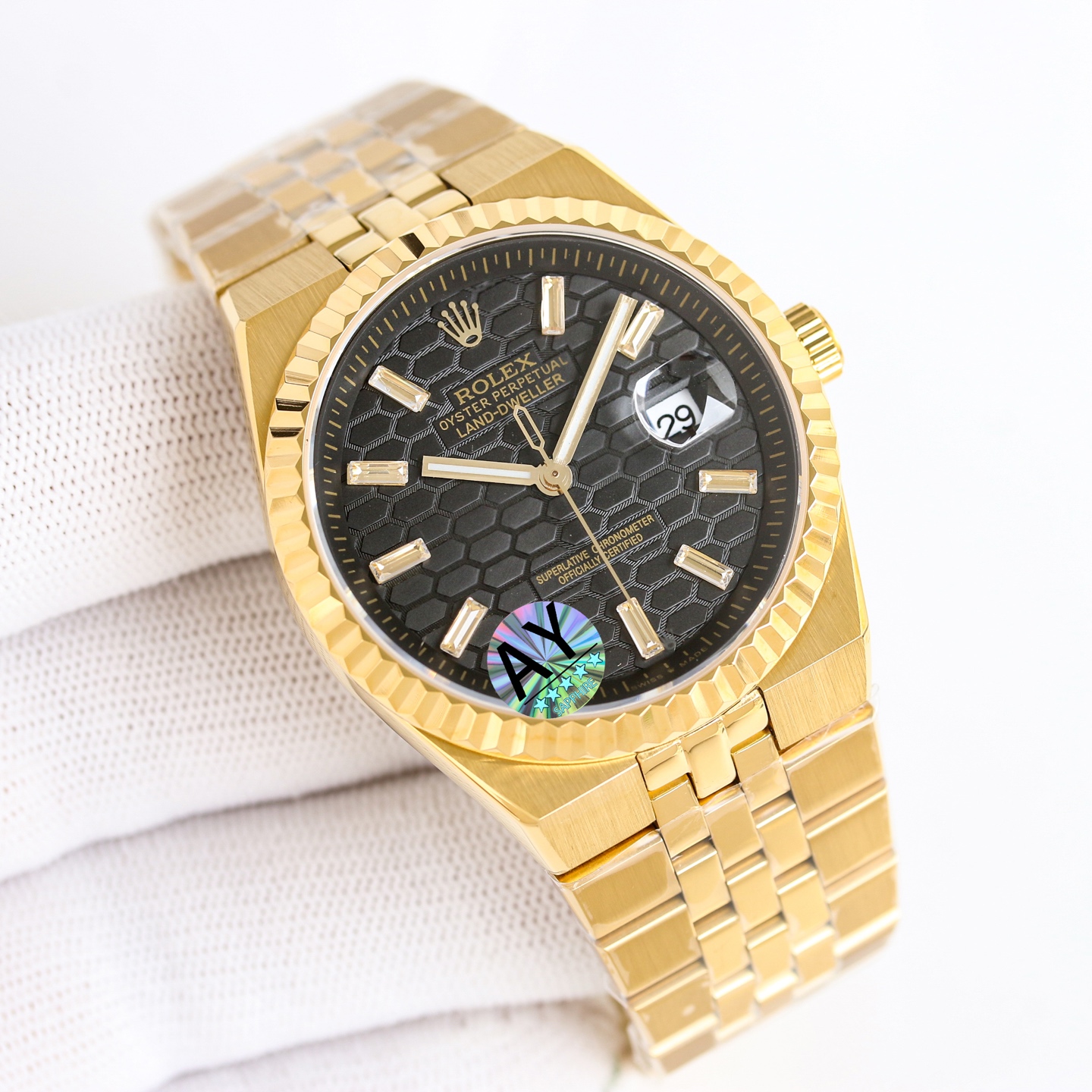Replica Rolex Land-Dweller Wrist Watch 7135 Movement Sapphire Glass Golden Color 904 Stainless Watch Band & Case Automatic Netby