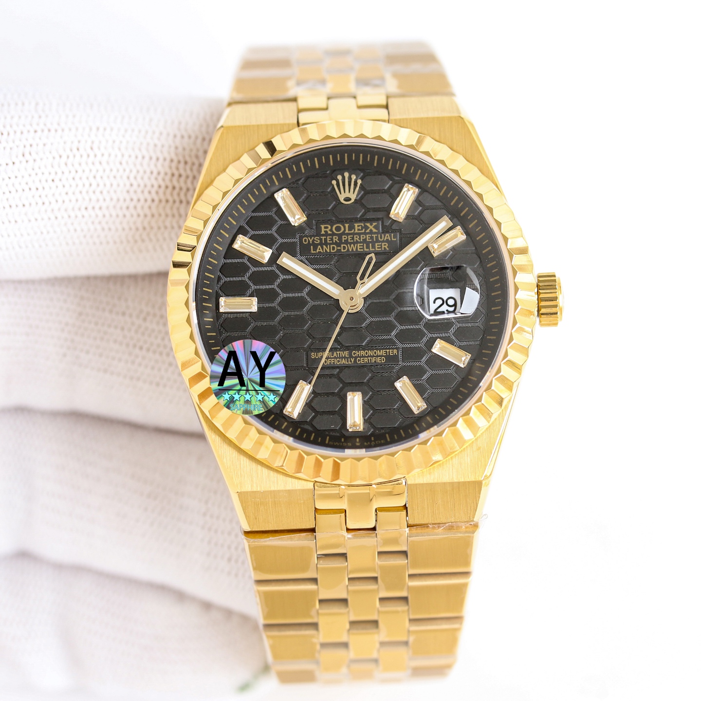 Replica Rolex Land-Dweller Wrist Watch 7135 Movement Sapphire Glass Golden Color 904 Stainless Watch Band & Case Automatic Netby