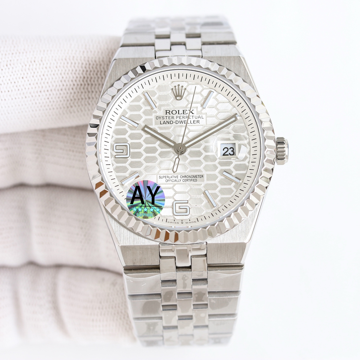 Replica Rolex Land-Dweller Wrist Watch 7135 Movement Sapphire Glass Silver Color 904 Stainless Watch Band & Case Automatic Netby