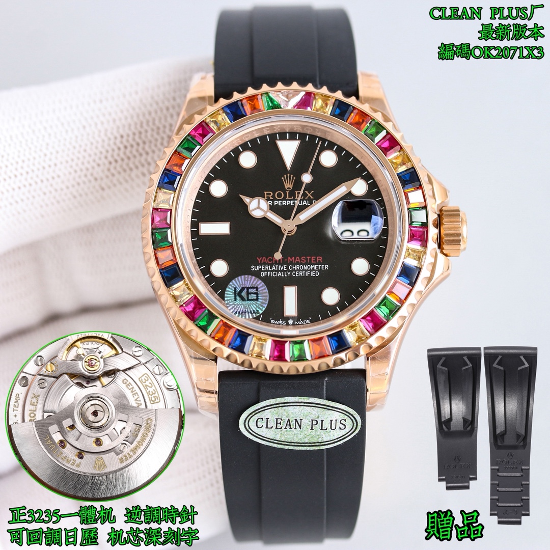 Replica Rolex Yacht-Master Rainbow Wrist Watch 3235 Movement Sapphire Glass Candy Model Automatic Netby