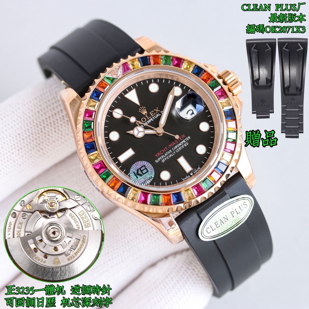 Replica Rolex Yacht-Master Rainbow Wrist Watch 3235 Movement Sapphire Glass Candy Model Automatic Netby