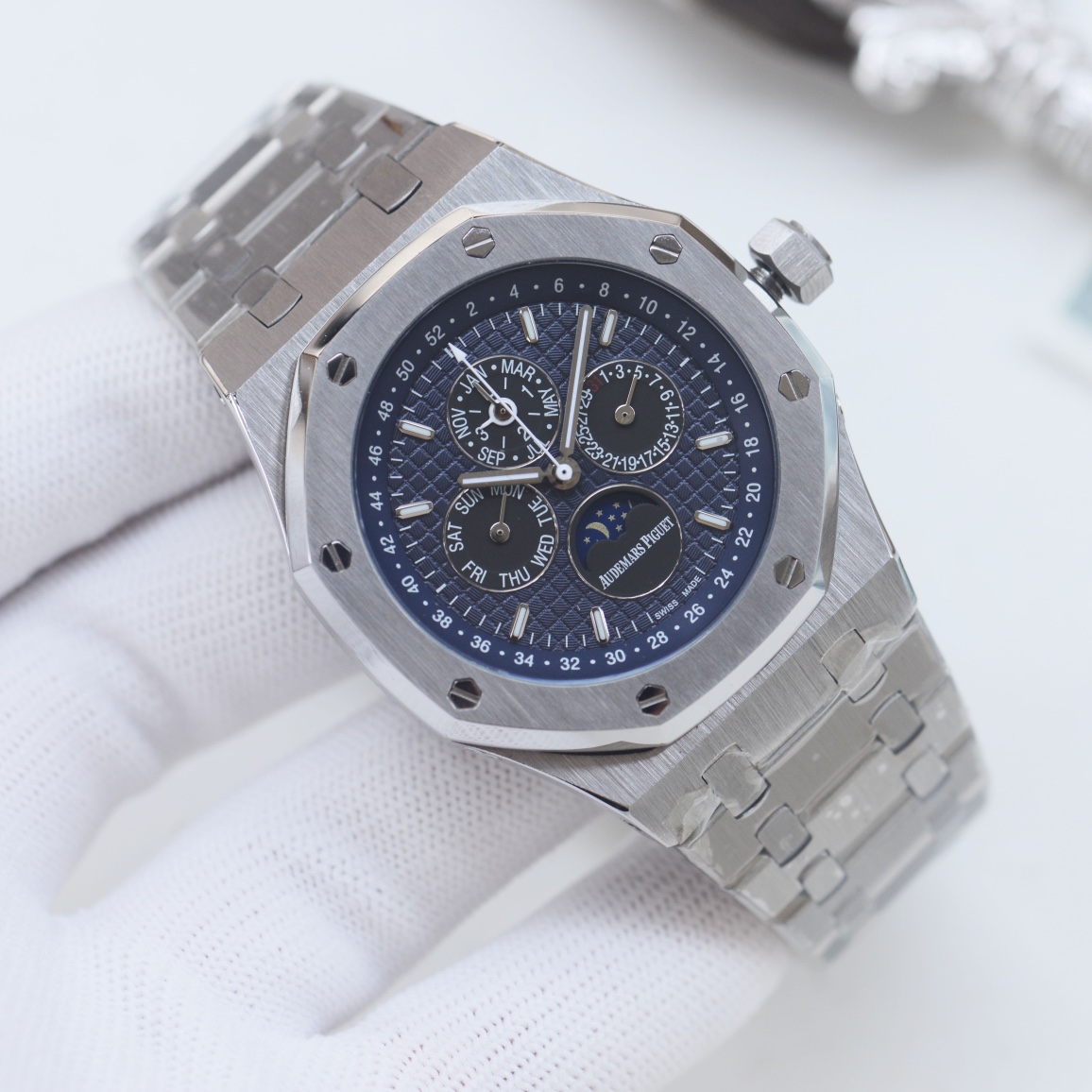 AP AUDEMARS PIGUET Royal Oak Wrist Watch 3841 Movement Crystal Glass Stainless Watch Band & Case Dark Blue Dial Plate Automatic Netby