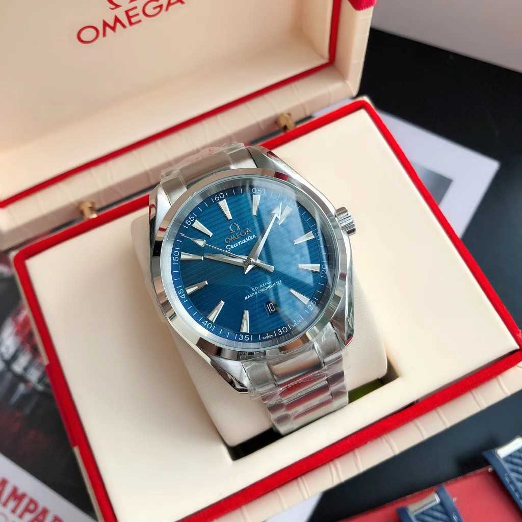 OMEGA SEAMASTER Aqua Terra Wrist Watch 8215 Movement Crystal Glass Stainless Watch Band & Case Blue Dial Plate Automatic Netby