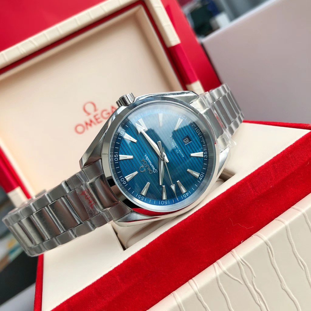 OMEGA SEAMASTER Aqua Terra Wrist Watch 8215 Movement Crystal Glass Stainless Watch Band & Case Blue Dial Plate Automatic Netby