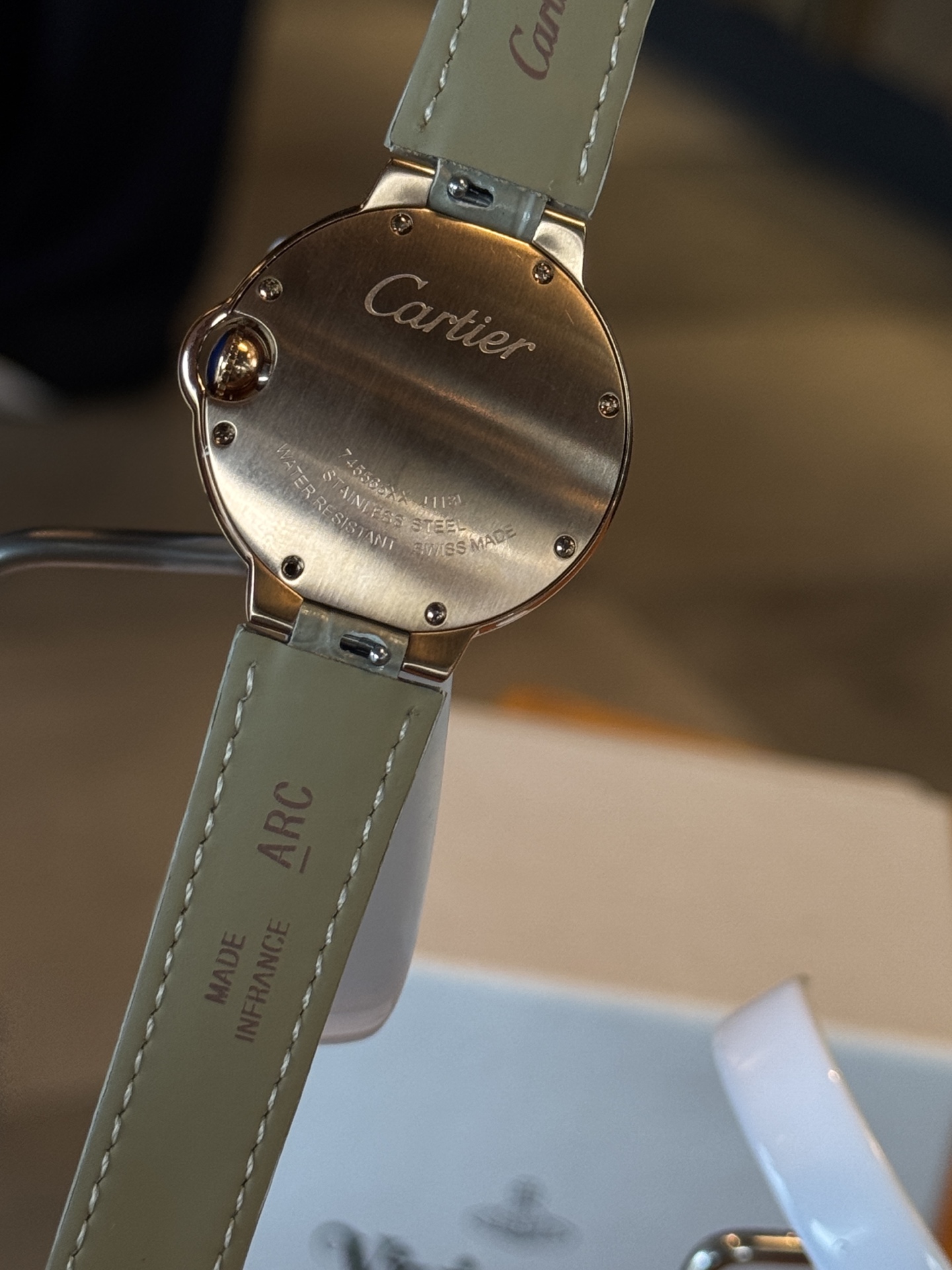 Cartier Blue Ballon Wrist Quartz Watch Fisheye Glass Leather Watch Band Golden Color Case Netby