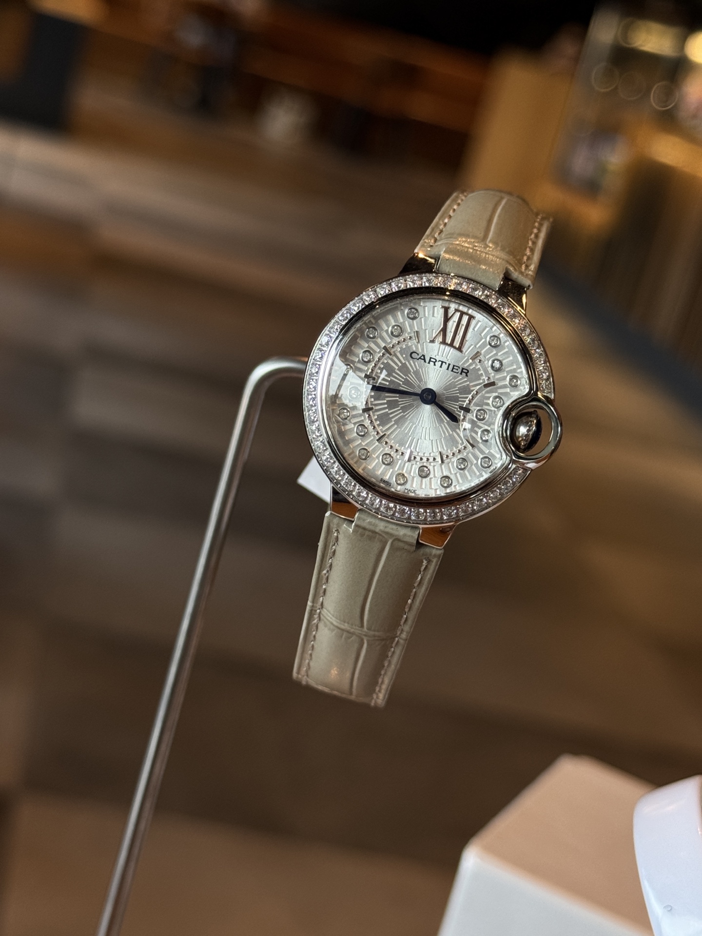 Cartier Blue Ballon Wrist Quartz Watch Fisheye Glass Leather Watch Band Silver Color Case Netby