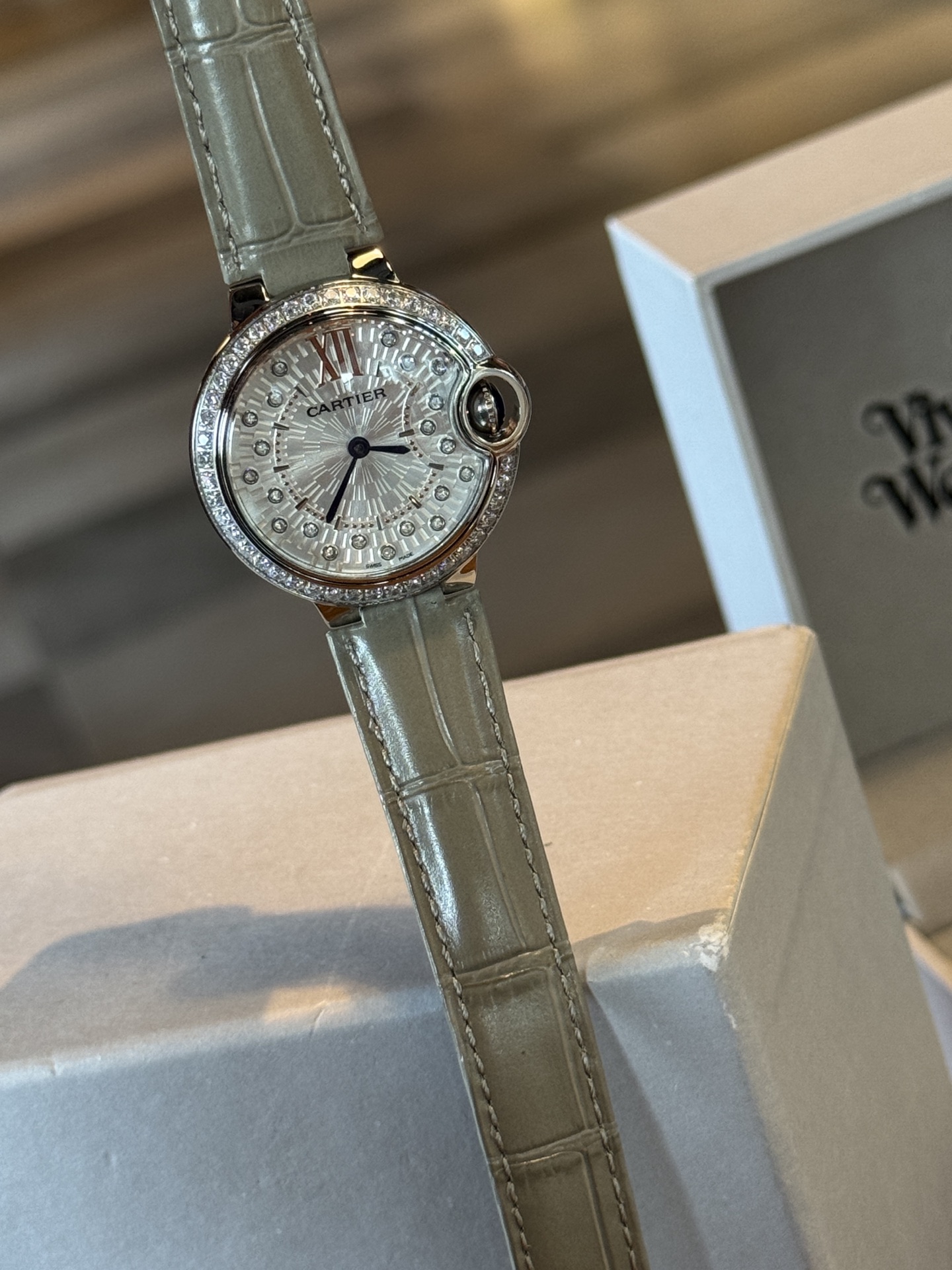 Cartier Blue Ballon Wrist Quartz Watch Fisheye Glass Leather Watch Band Silver Color Case Netby