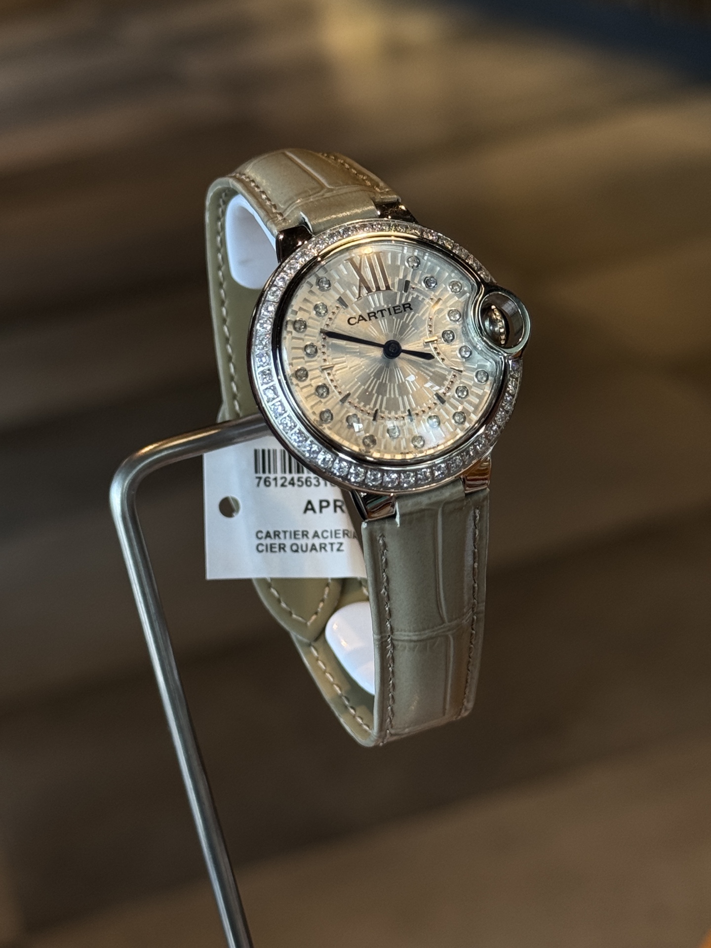 Cartier Blue Ballon Wrist Quartz Watch Fisheye Glass Leather Watch Band Silver Color Case Netby