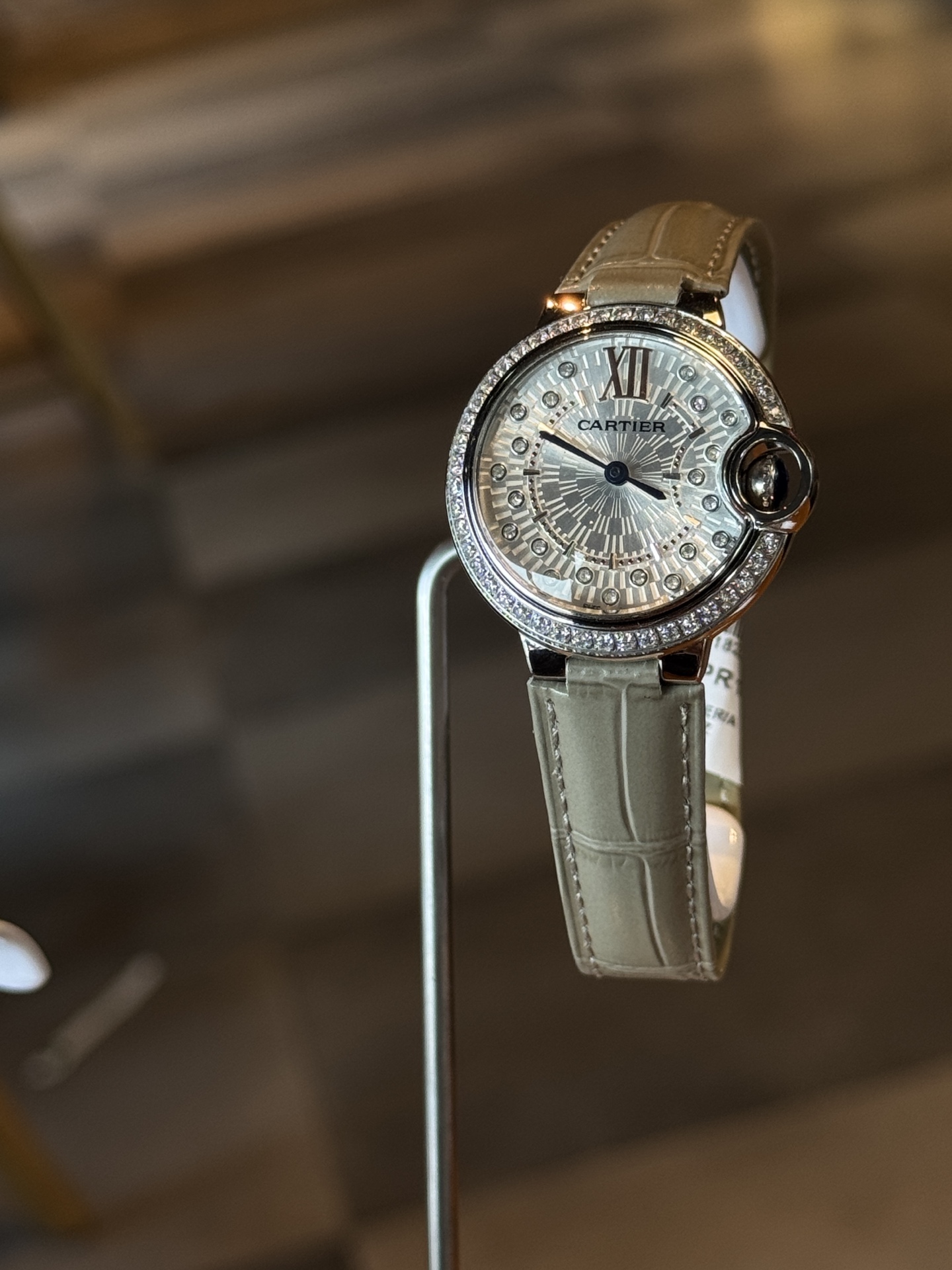 Cartier Blue Ballon Wrist Quartz Watch Fisheye Glass Leather Watch Band Silver Color Case Netby