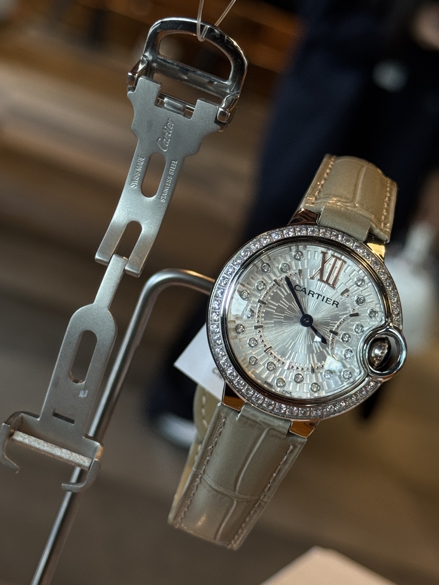 Cartier Blue Ballon Wrist Quartz Watch Fisheye Glass Leather Watch Band Silver Color Case Netby