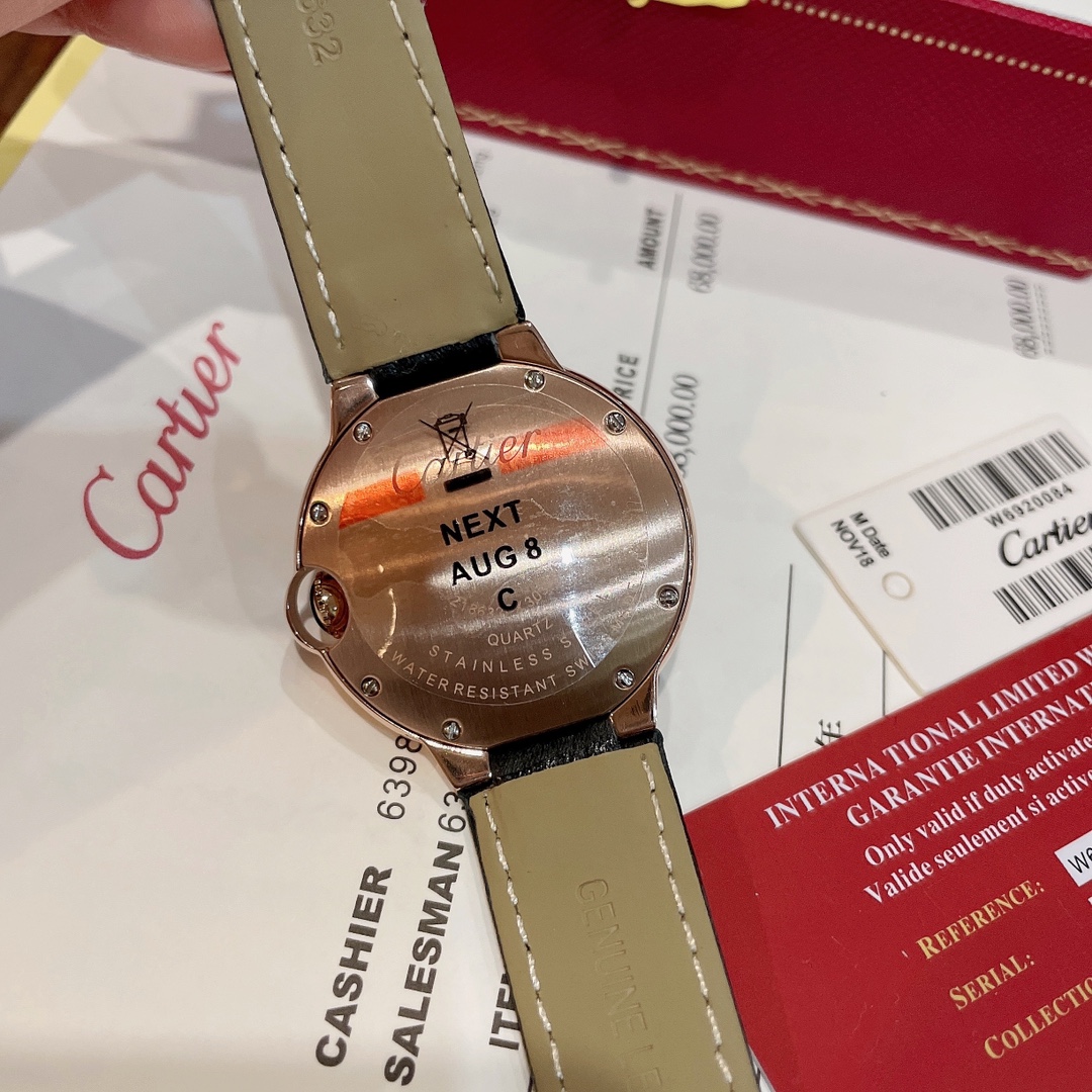 Cartier Wrist Quartz Watch Fisheye Glass Black Color Lychee Grain Leather Watch Band Netby