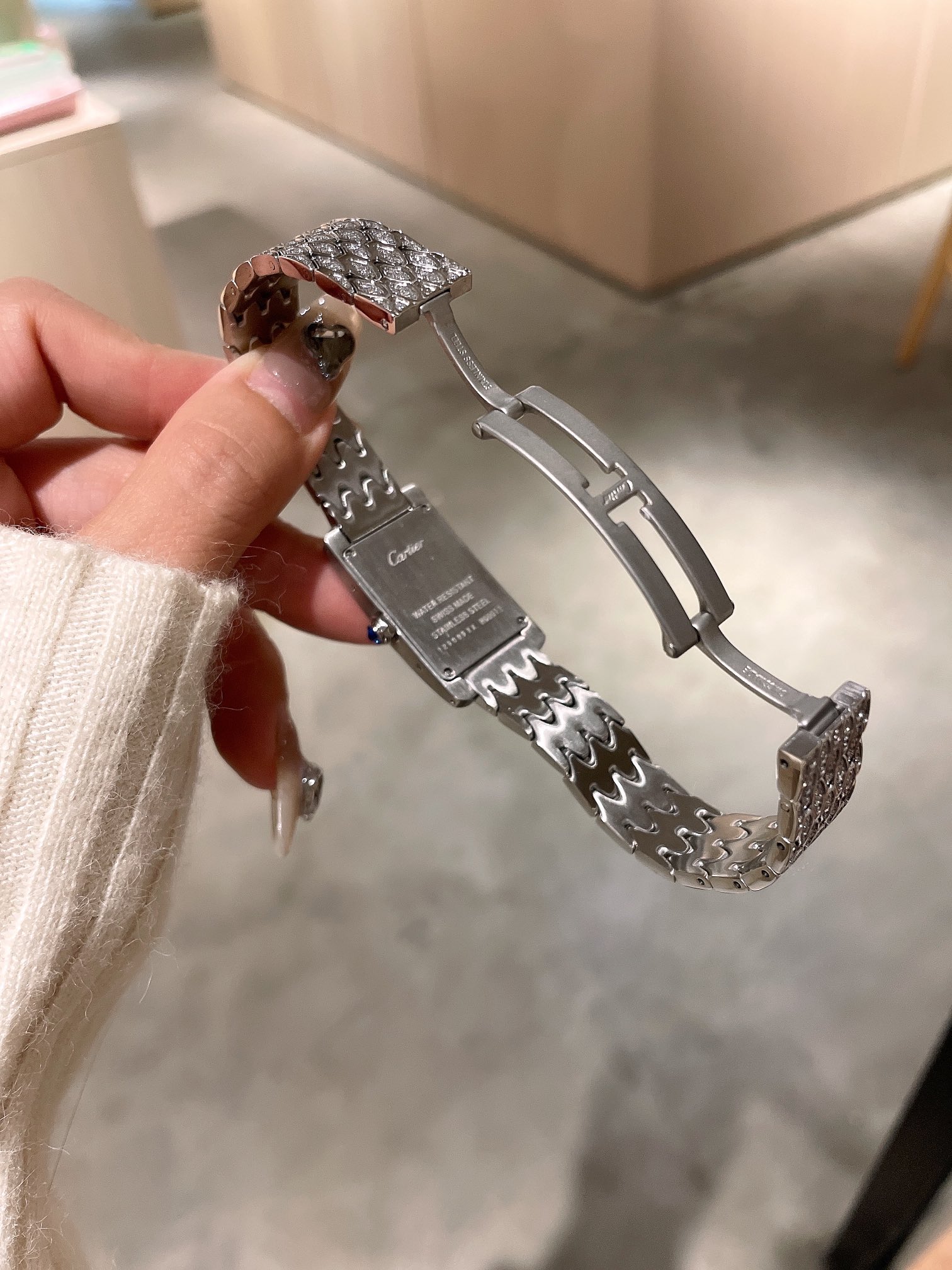 Cartier Wrist Quartz Watch Fisheye Glass Silver Color Stainless Steel Watch Band Full Diamond Netby