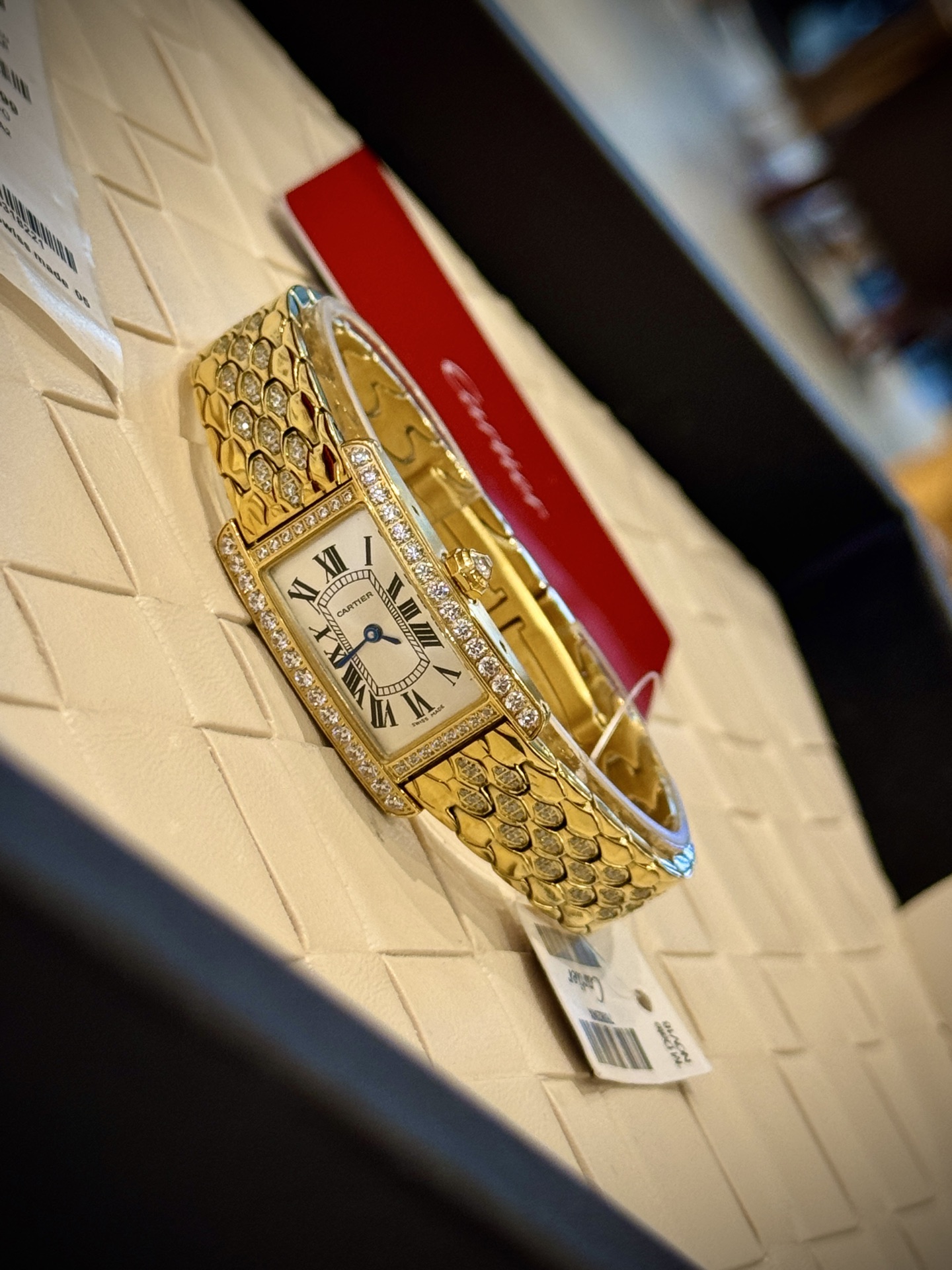 Cartier Wrist Quartz Watch Fisheye Glass Golden Color Stainless Steel Watch Band Full Diamond Netby