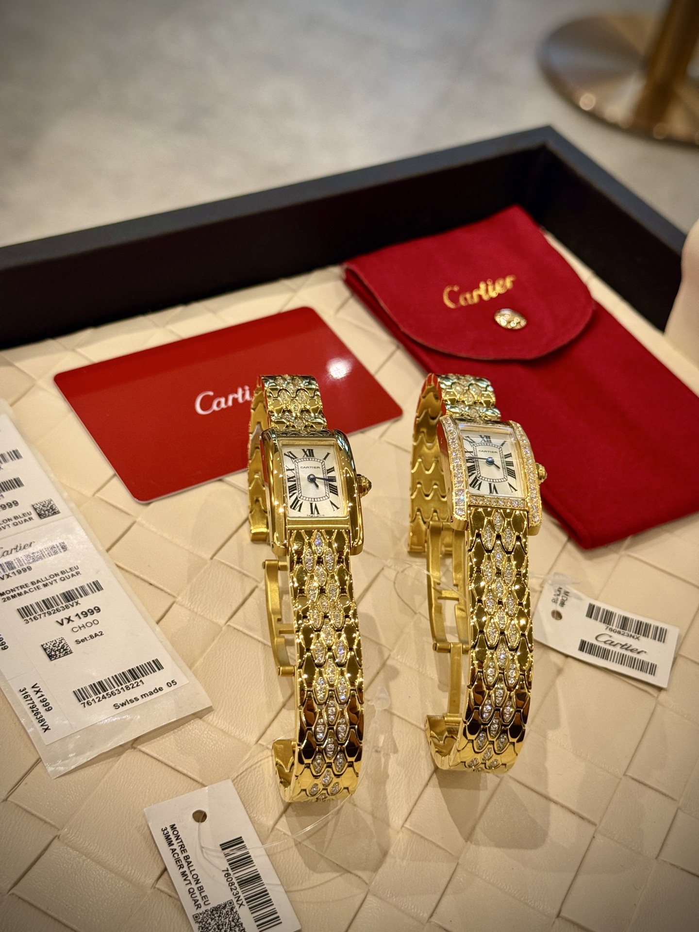 Cartier Wrist Quartz Watch Fisheye Glass Golden Color Stainless Steel Watch Band Full Diamond Netby