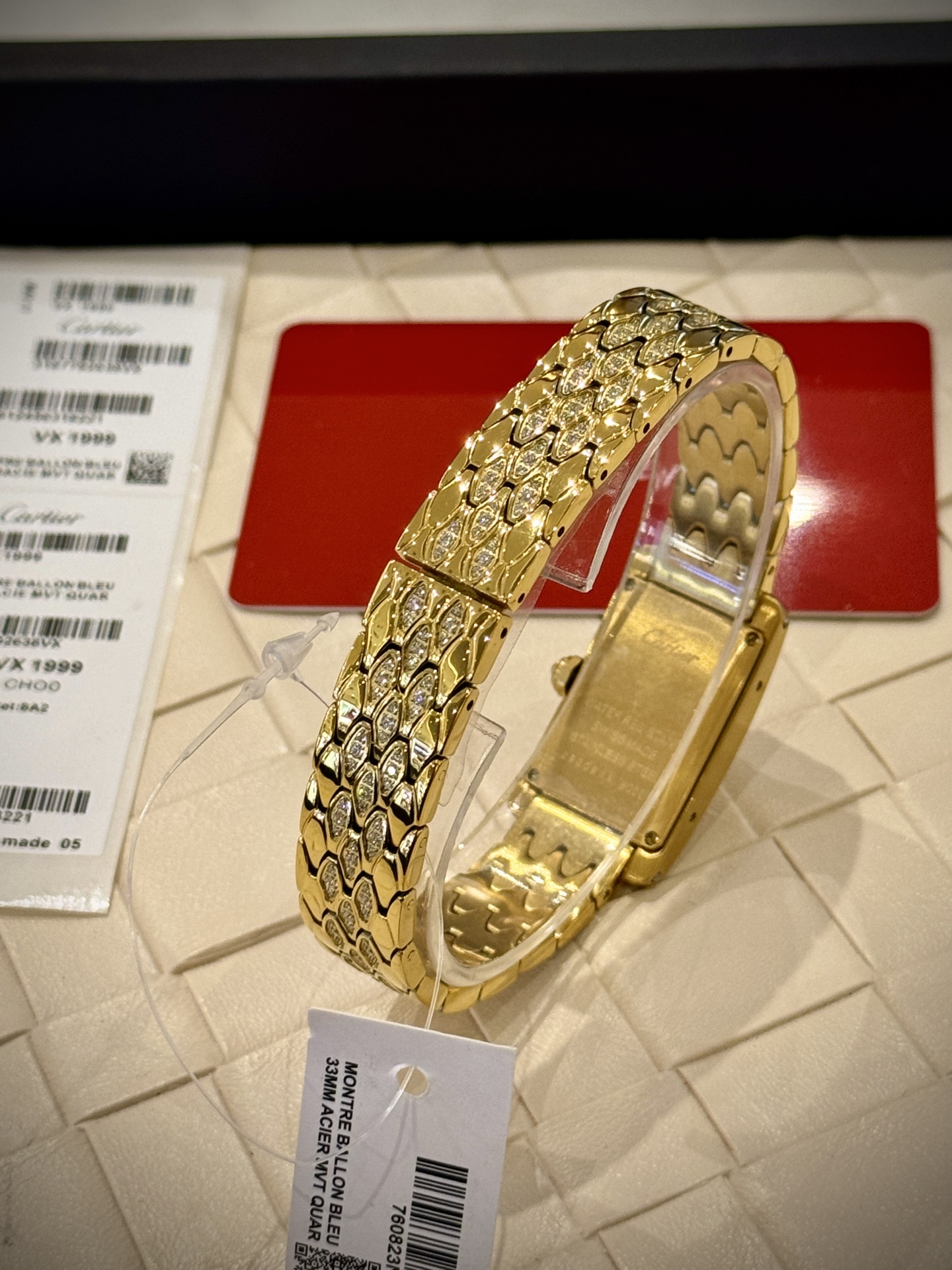 Cartier Wrist Quartz Watch Fisheye Glass Golden Color Stainless Steel Watch Band Full Diamond Netby