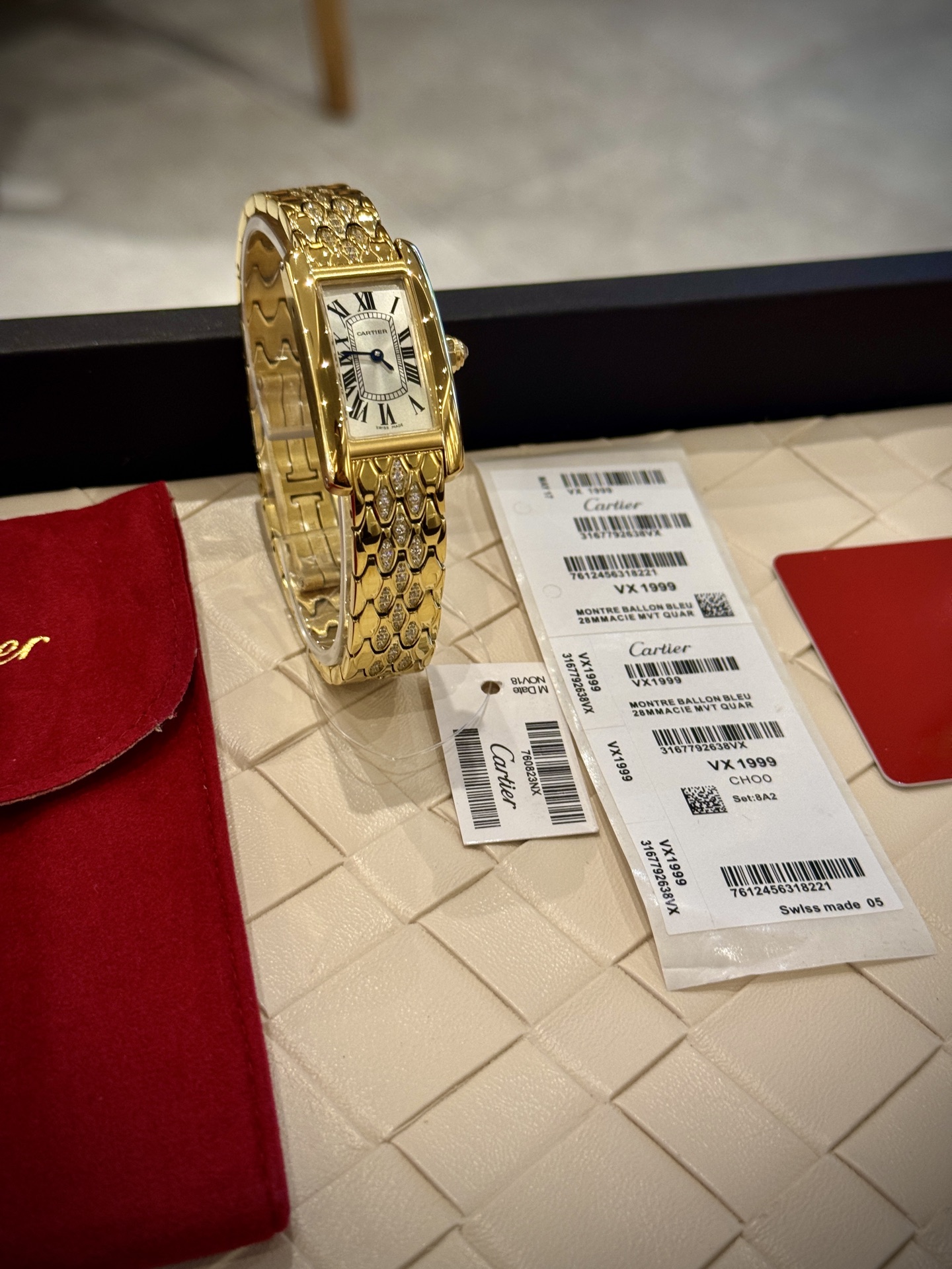 Cartier Wrist Quartz Watch Fisheye Glass Golden Color Stainless Steel Watch Band Full Diamond Netby