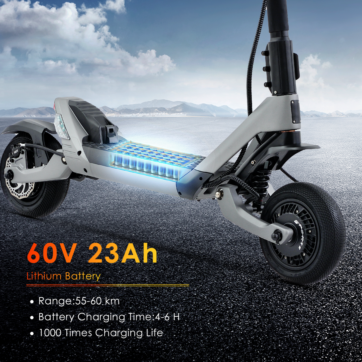 Hezzo F6 Electric Scooter 60V 3200W Dual Motors 23Ah Lithium Battery 43Mph Forged Aluminium Alloy Foldable -HEZZO