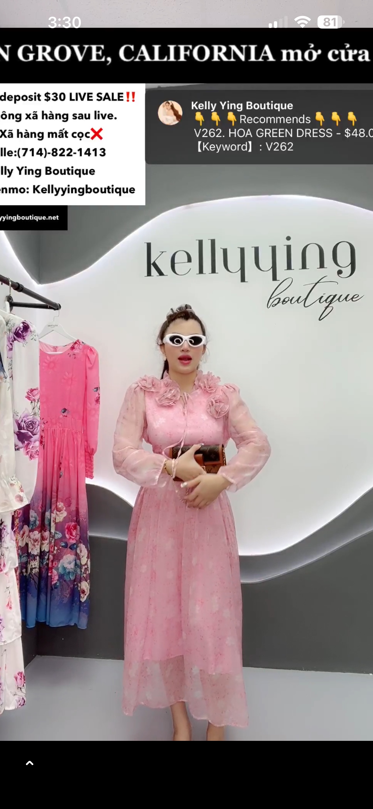 V303. HOA PINK DRESS