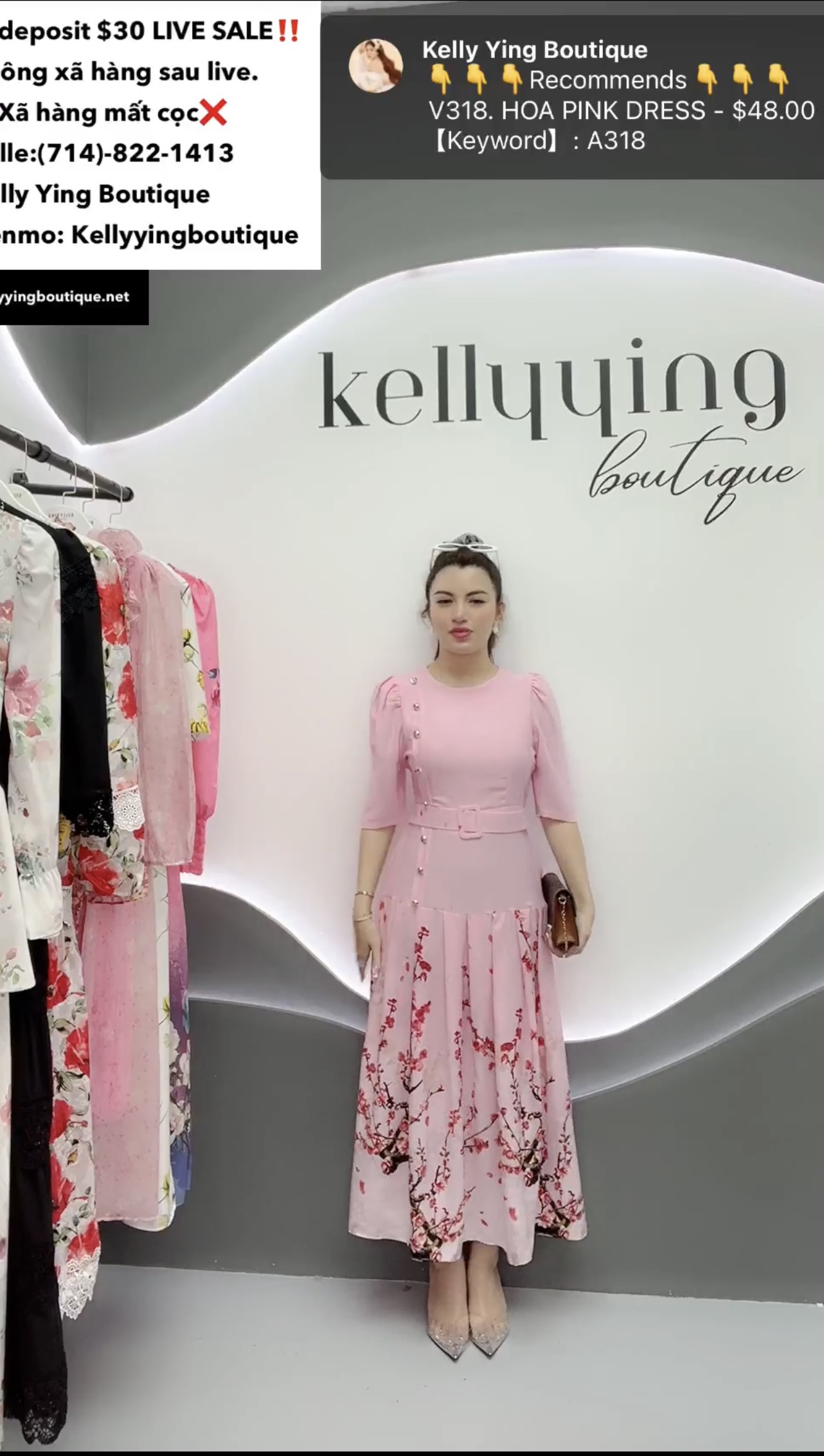 V318. HOA PINK DRESS