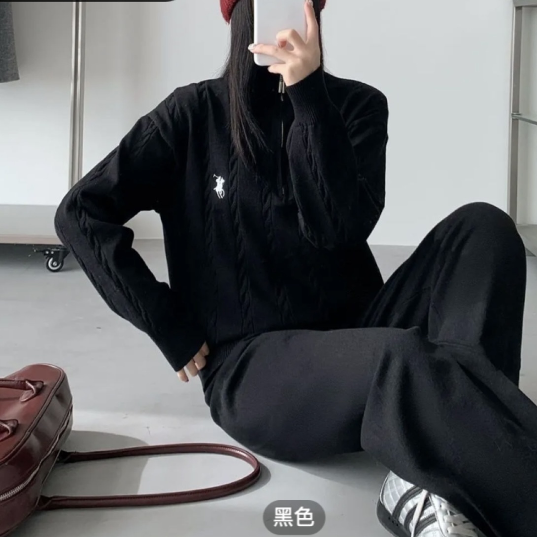 6946. SET LONG PANT KNITTED BLACK DT