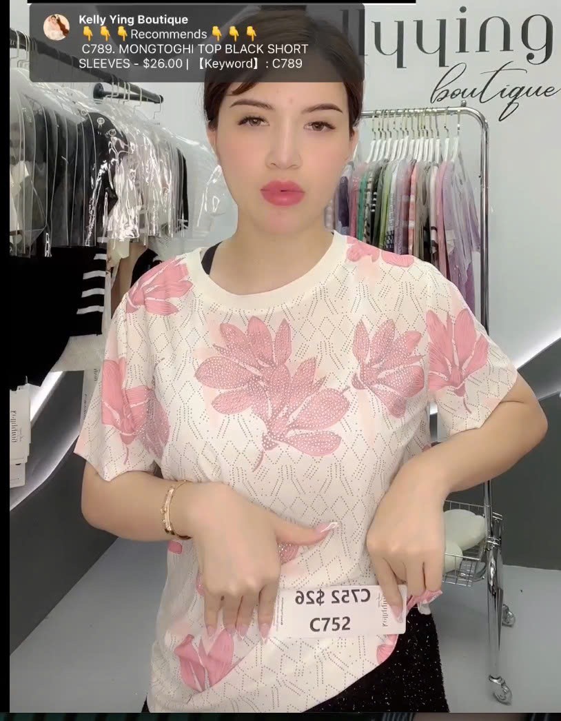 C752. MONGTOGHI TOP PINK FLOWER SHORT SLEEVES