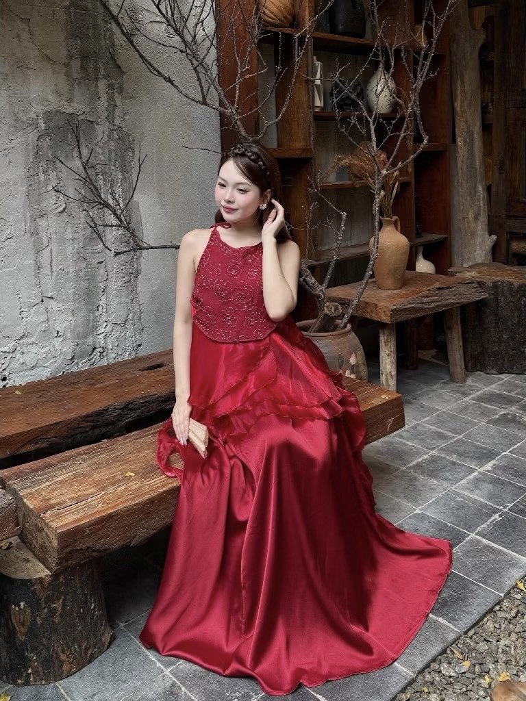 A409. SET AD CACH TAN GAM LUA DARK RED